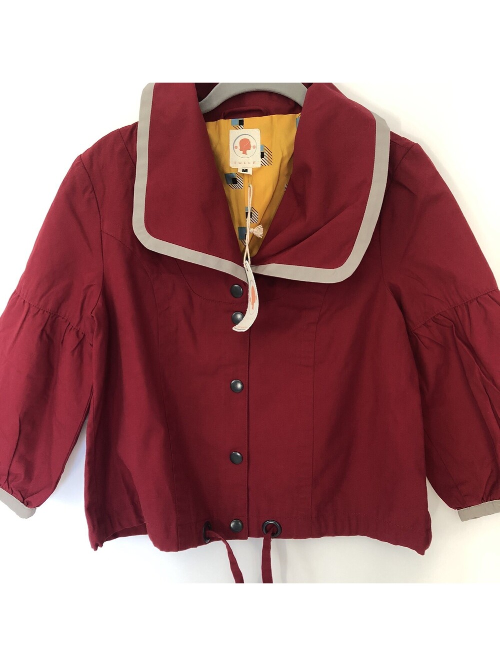 Tulle Dark Red Button Short Jacket Coat Sz M